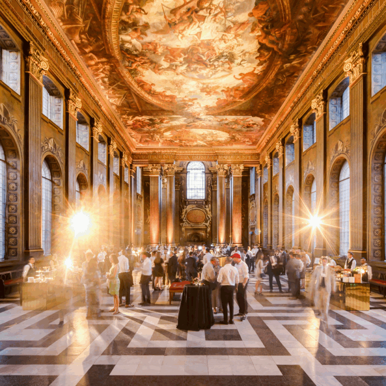 the old royal naval college in greenwich set up for a corporate christmas party