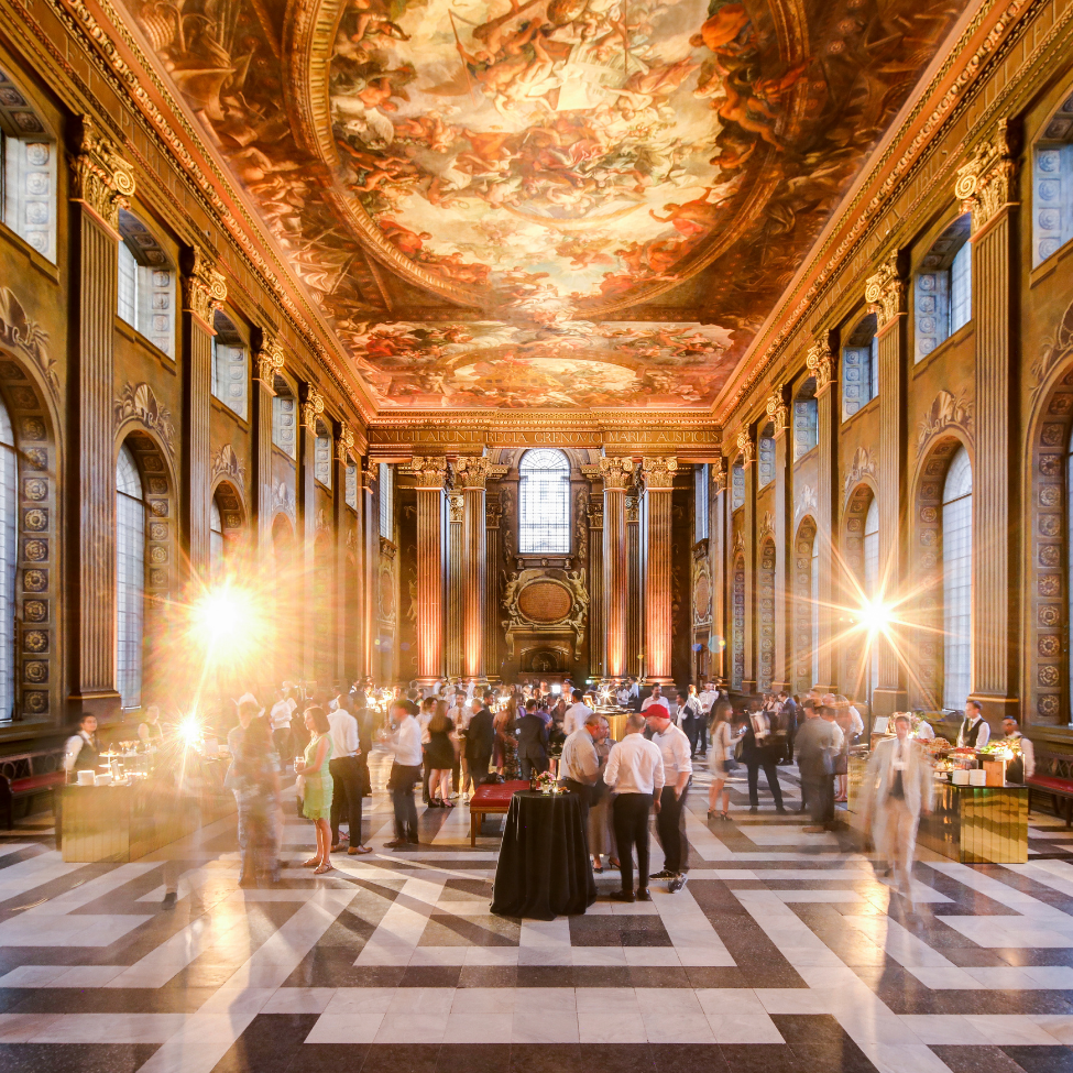 the old royal naval college in greenwich set up for a corporate christmas party