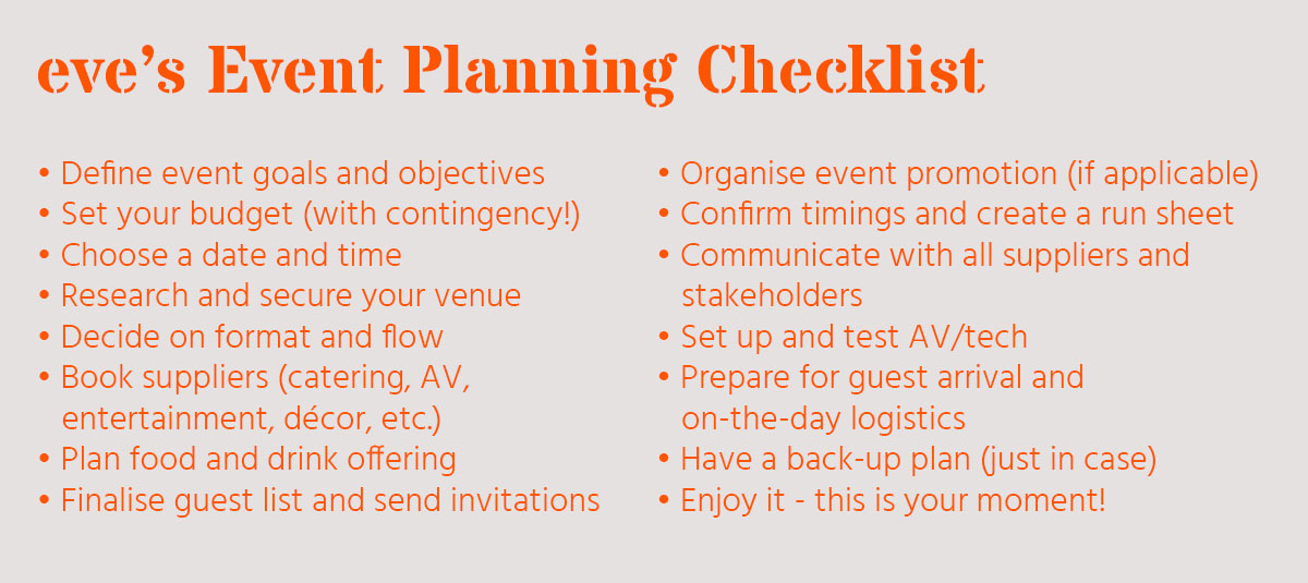 an infographic with a checklist of things to bare in mind when planning an event
