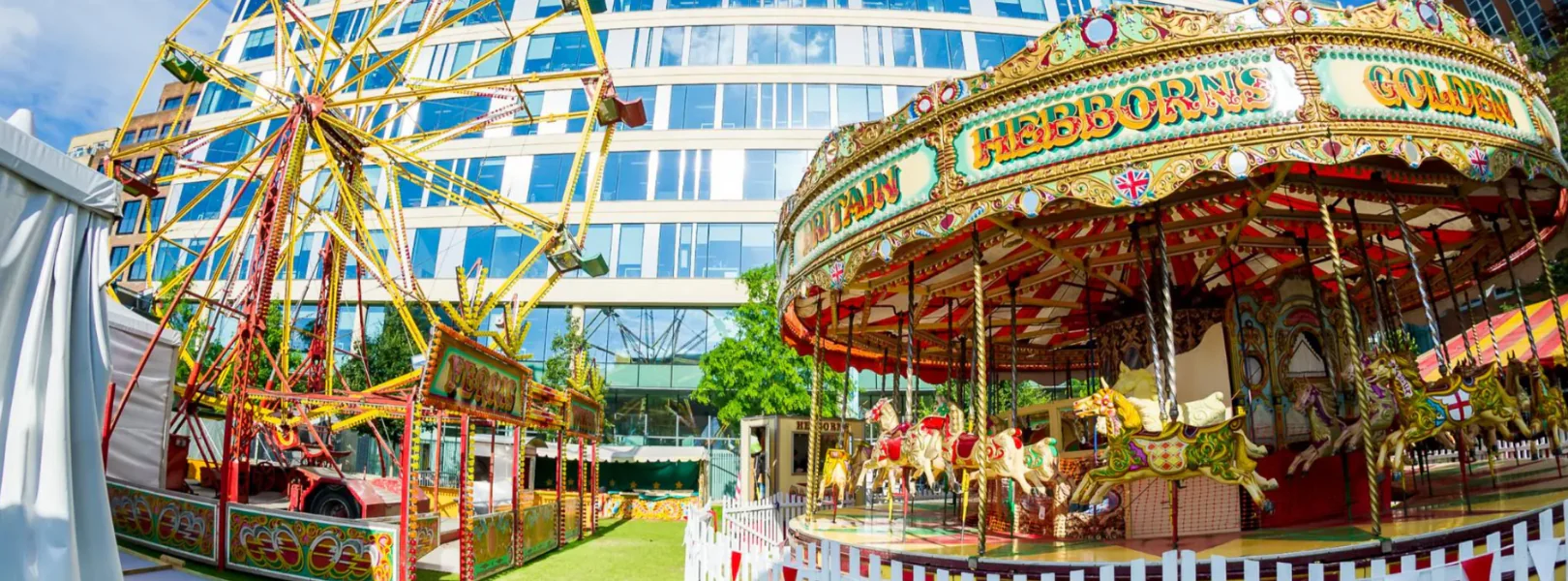 fun summer venue outside with fairground rides and great for team building